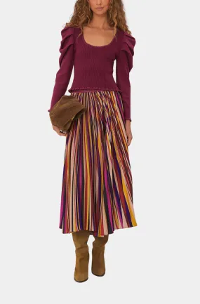 Diagonal Stripes Multicolor Pleated Maxi Skirt