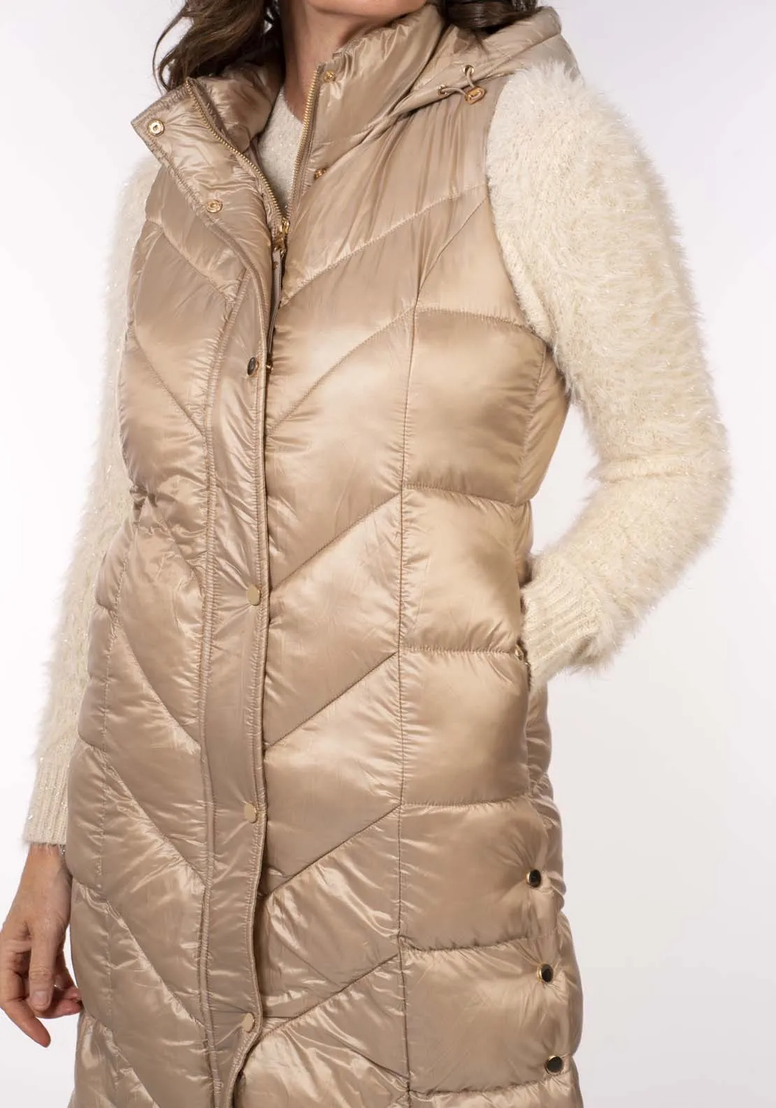 Diamond Quilt Long Gilet - Caramel