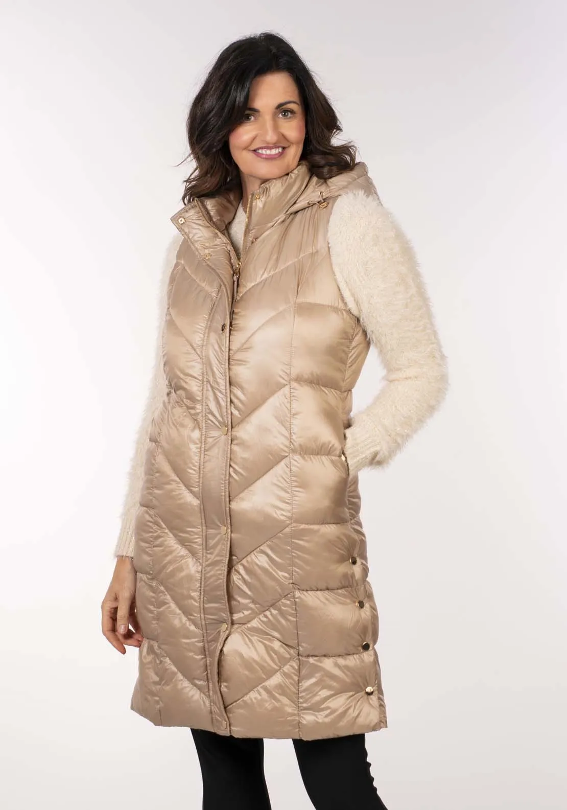 Diamond Quilt Long Gilet - Caramel