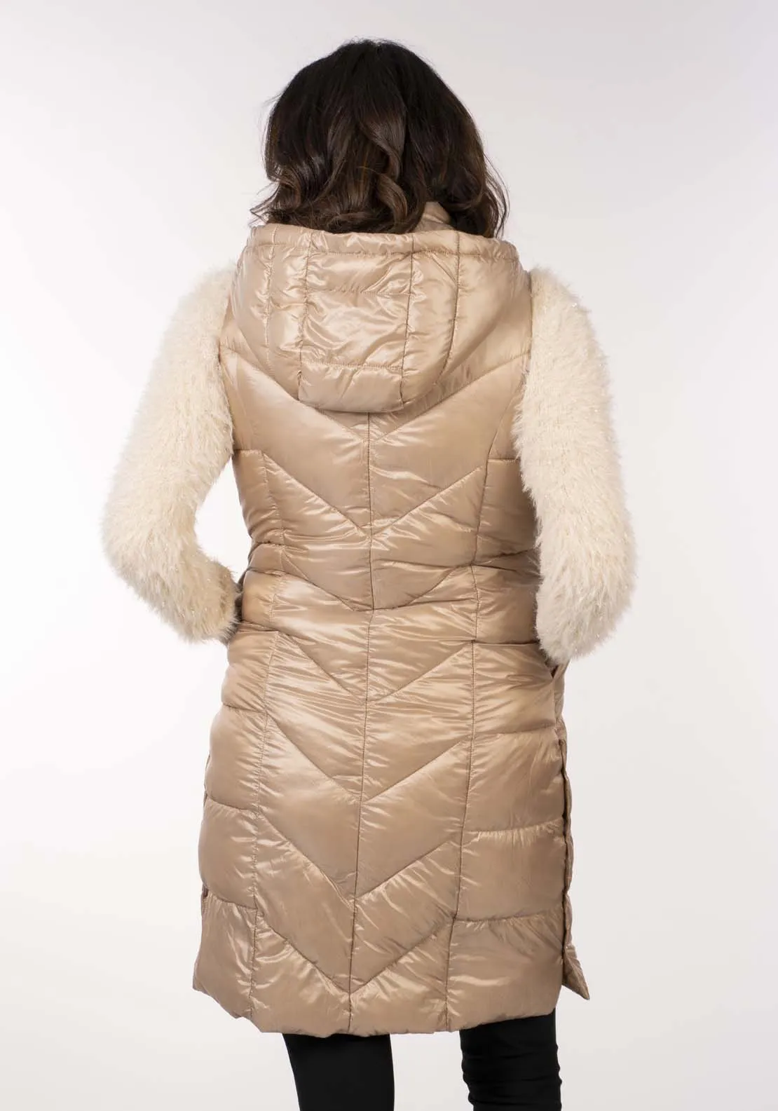 Diamond Quilt Long Gilet - Caramel