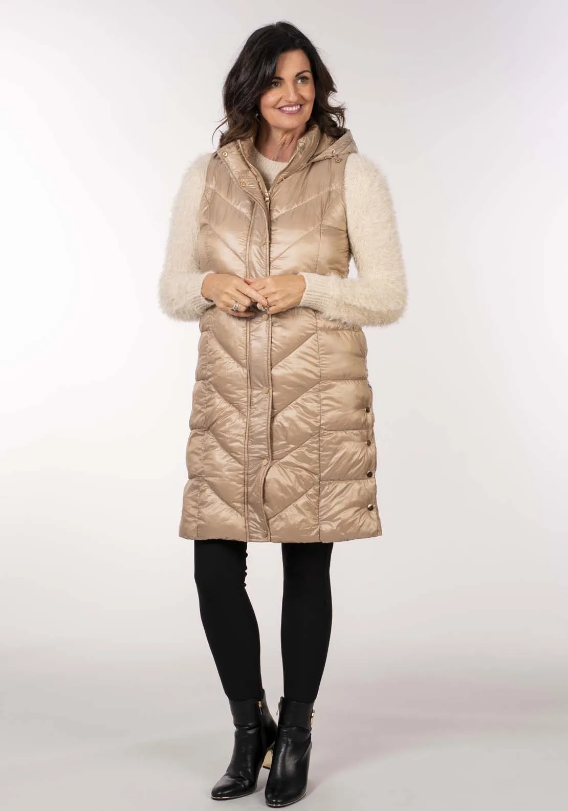 Diamond Quilt Long Gilet - Caramel