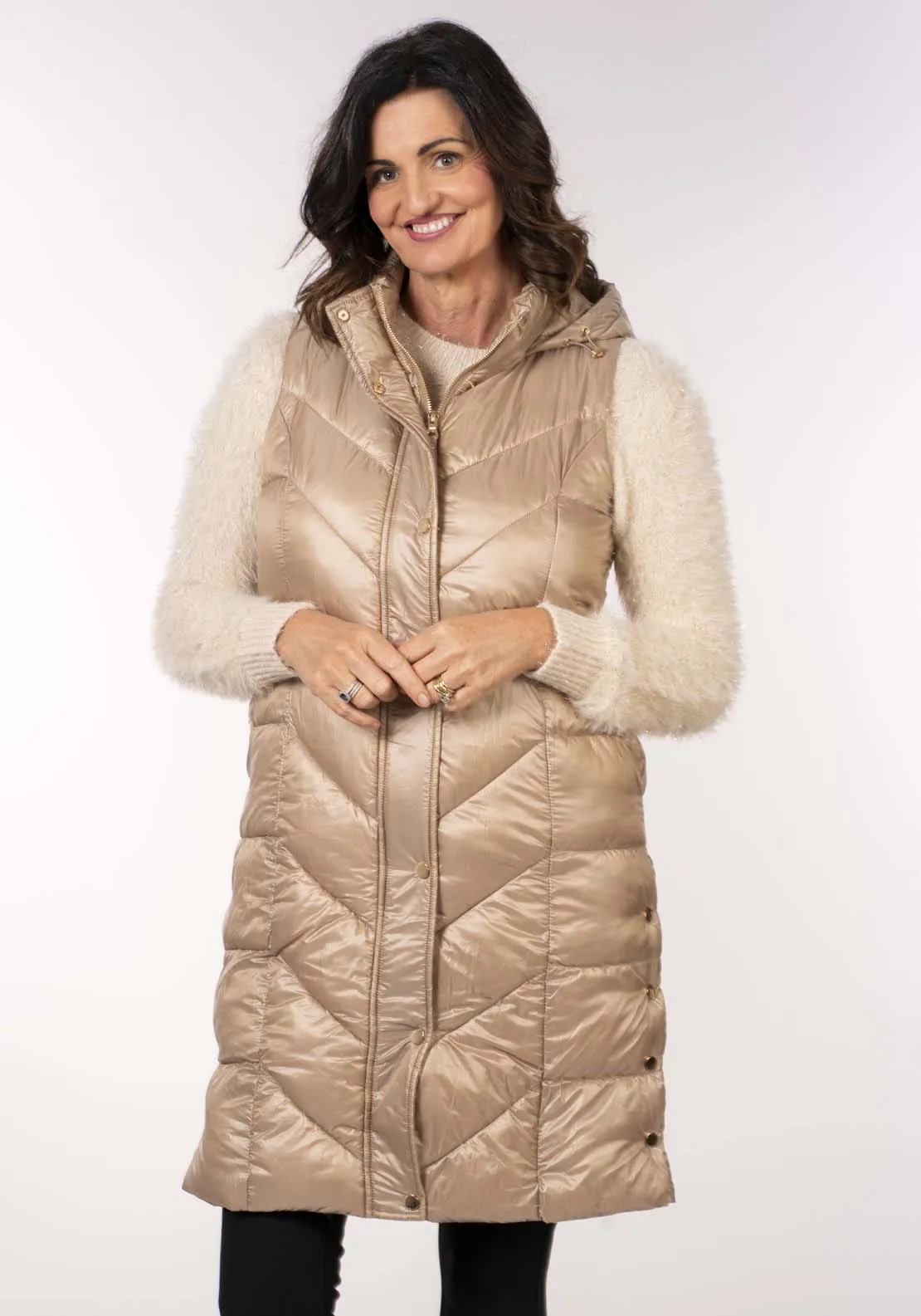 Diamond Quilt Long Gilet - Caramel