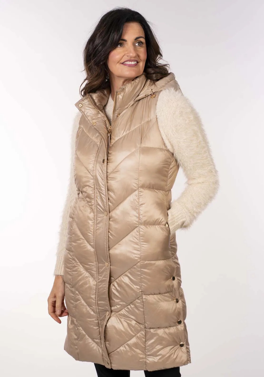 Diamond Quilt Long Gilet - Caramel