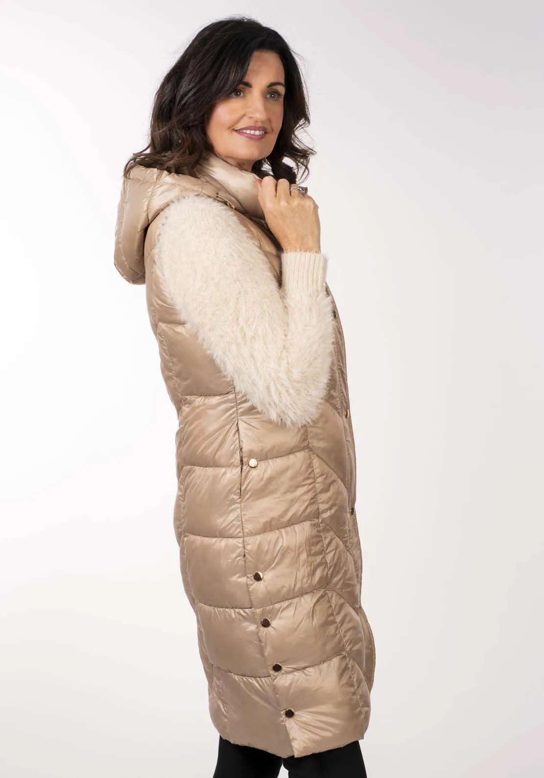 Diamond Quilt Long Gilet - Caramel