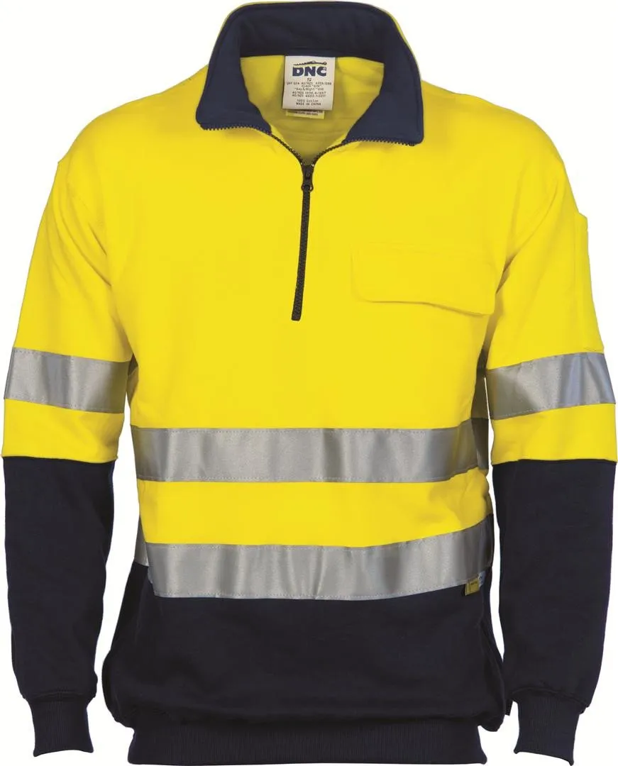 DNC HiVis Two Tone 1/2 Zip Cotton Fleecy Windcheater with 3M R/Tape (3925)