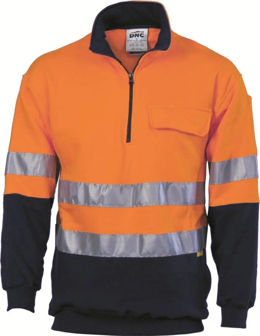 DNC HiVis Two Tone 1/2 Zip Cotton Fleecy Windcheater with 3M R/Tape (3925)