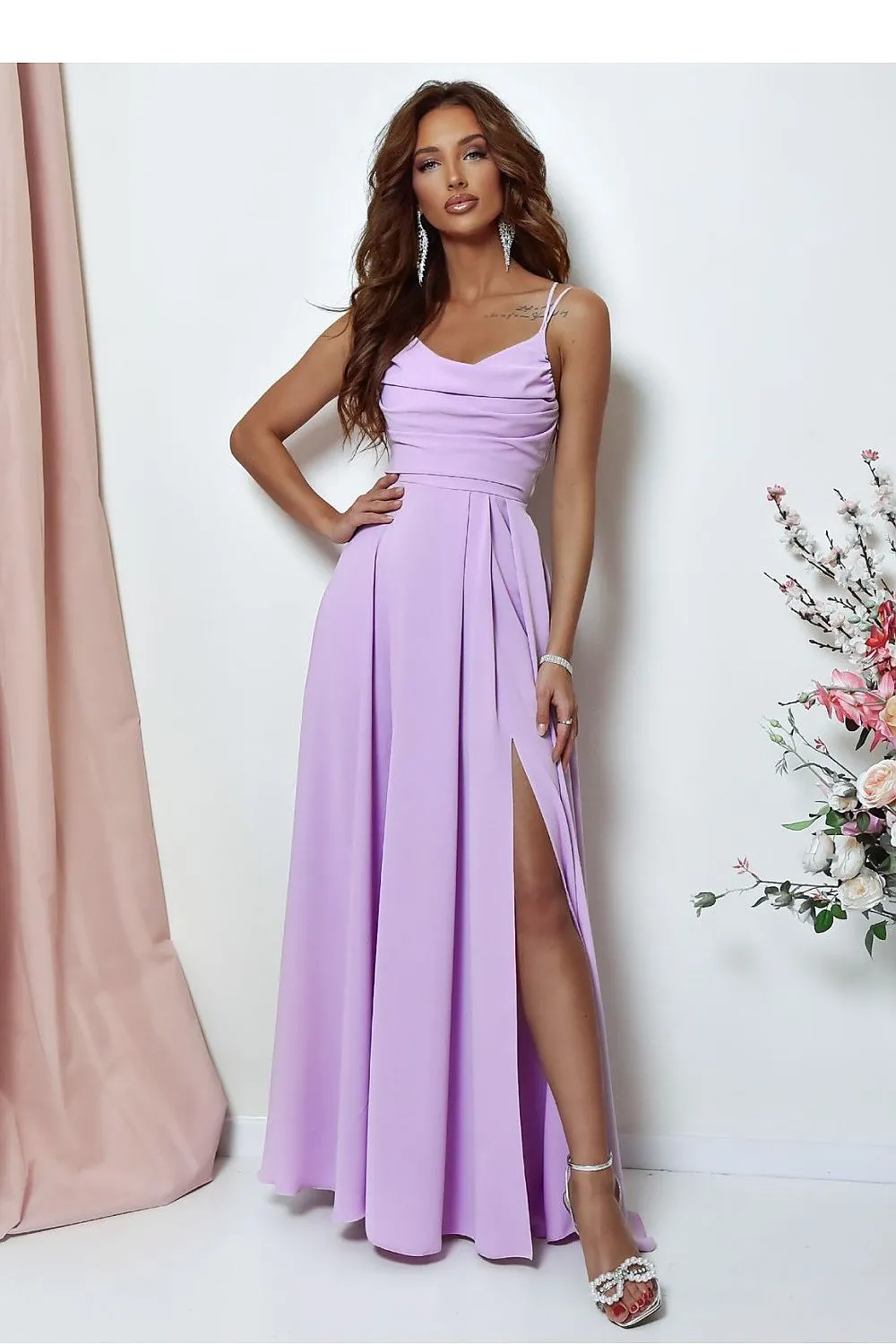 Elegant water neck long formal dress with a slit
