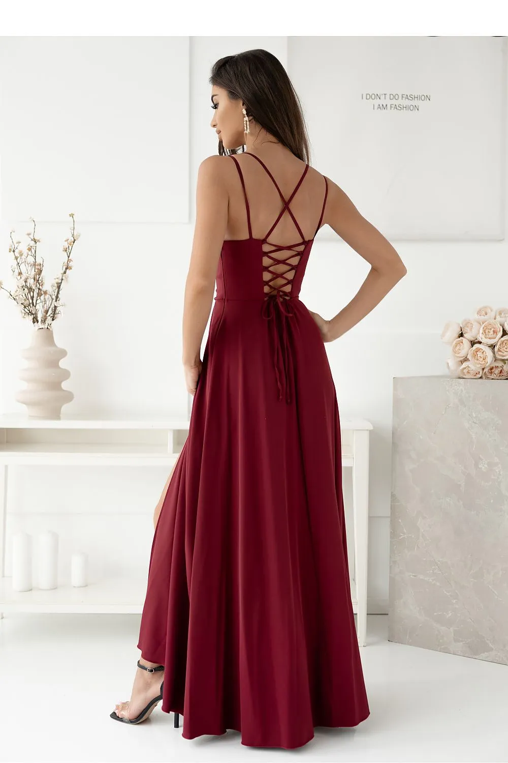 Elegant water neck long formal dress with a slit