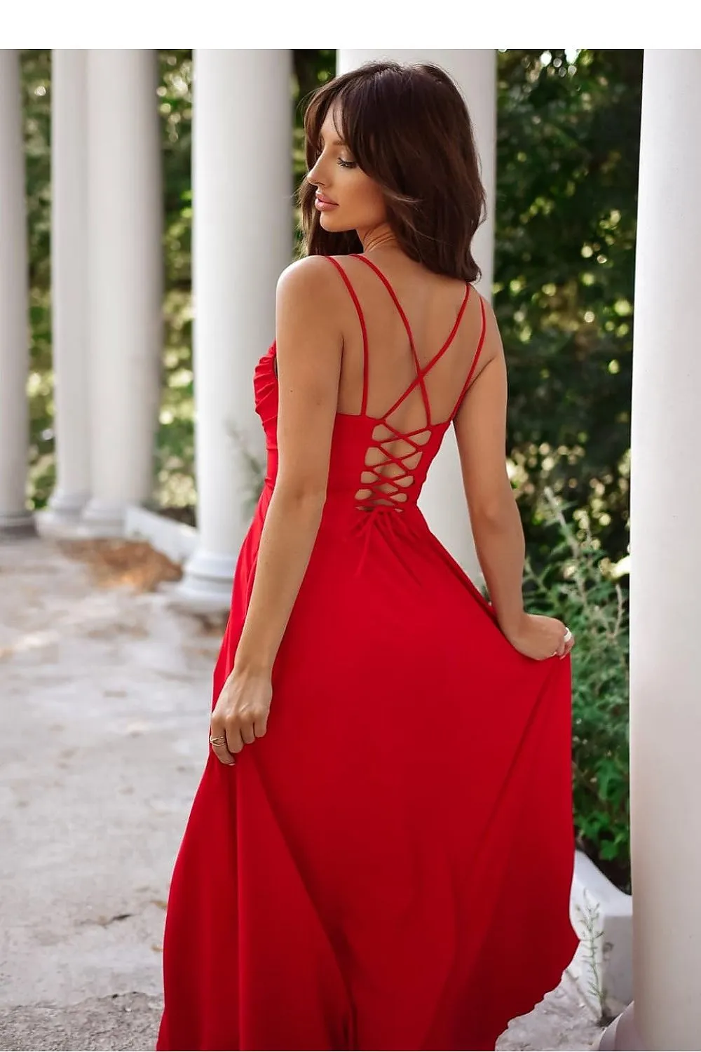 Elegant water neck long formal dress with a slit