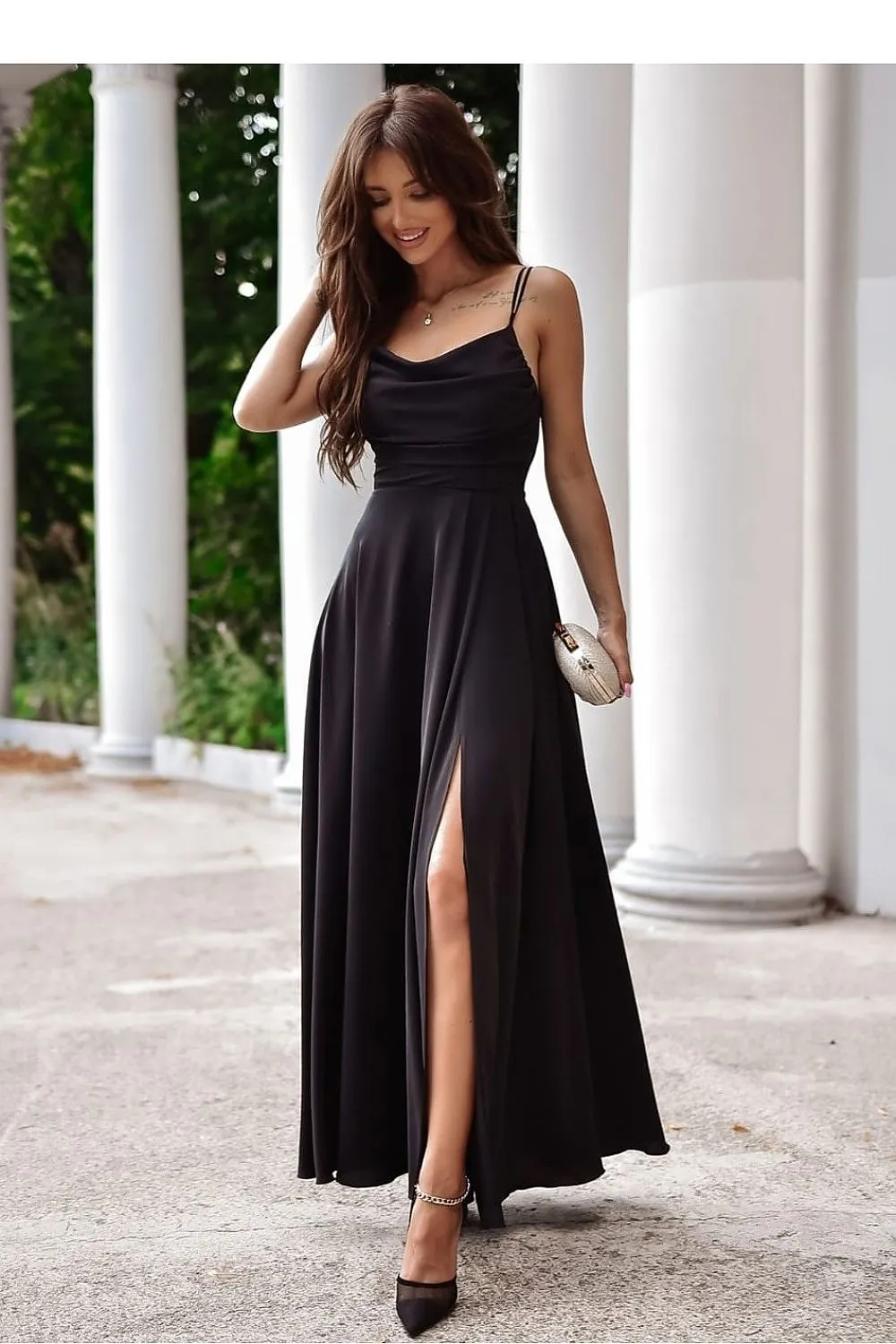 Elegant water neck long formal dress with a slit