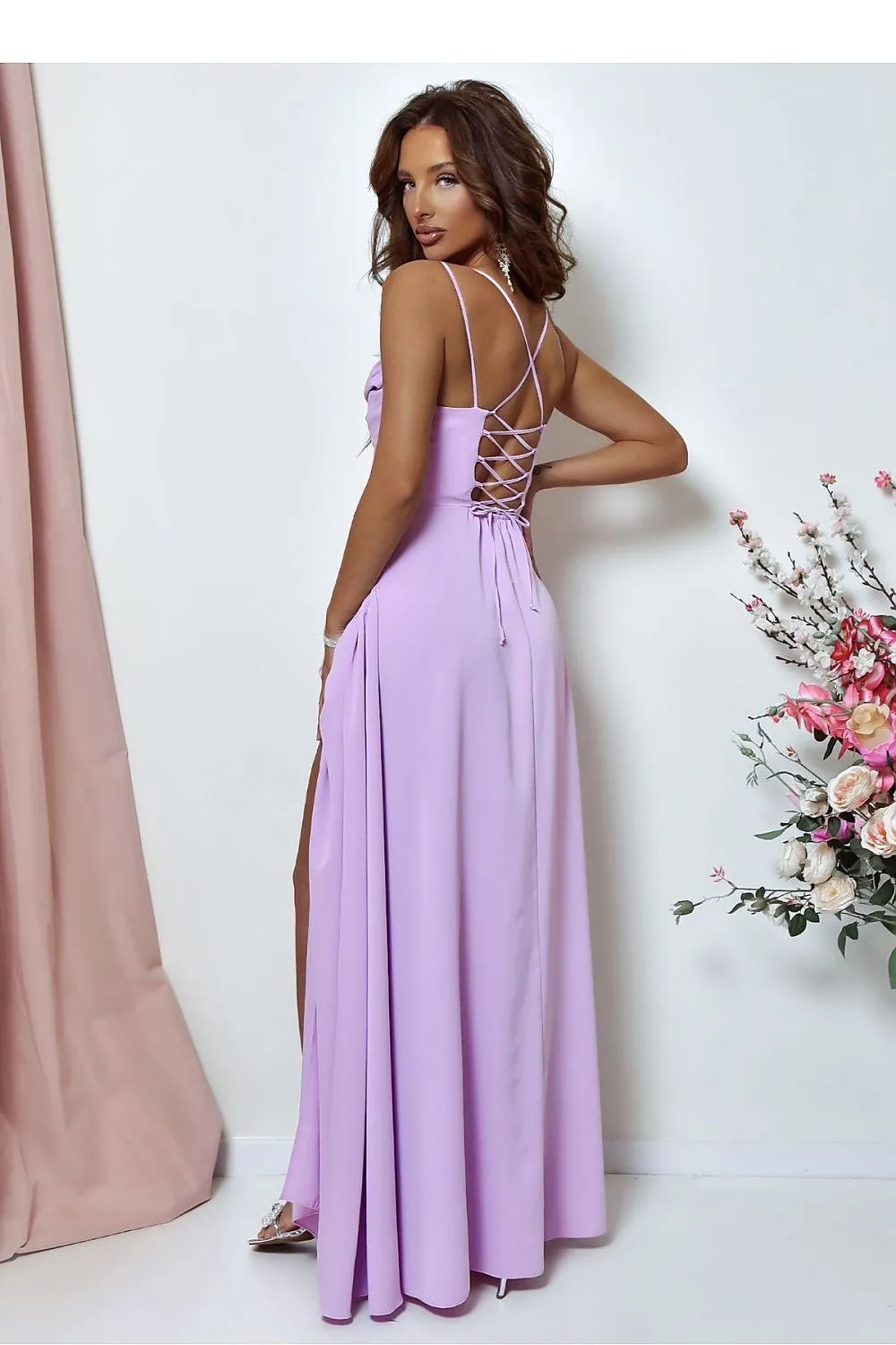 Elegant water neck long formal dress with a slit