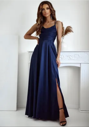 Elegant water neck long formal dress with a slit