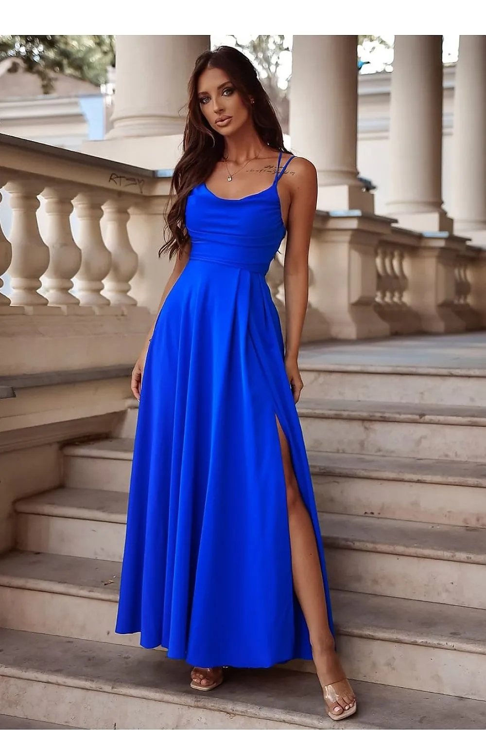 Elegant water neck long formal dress with a slit