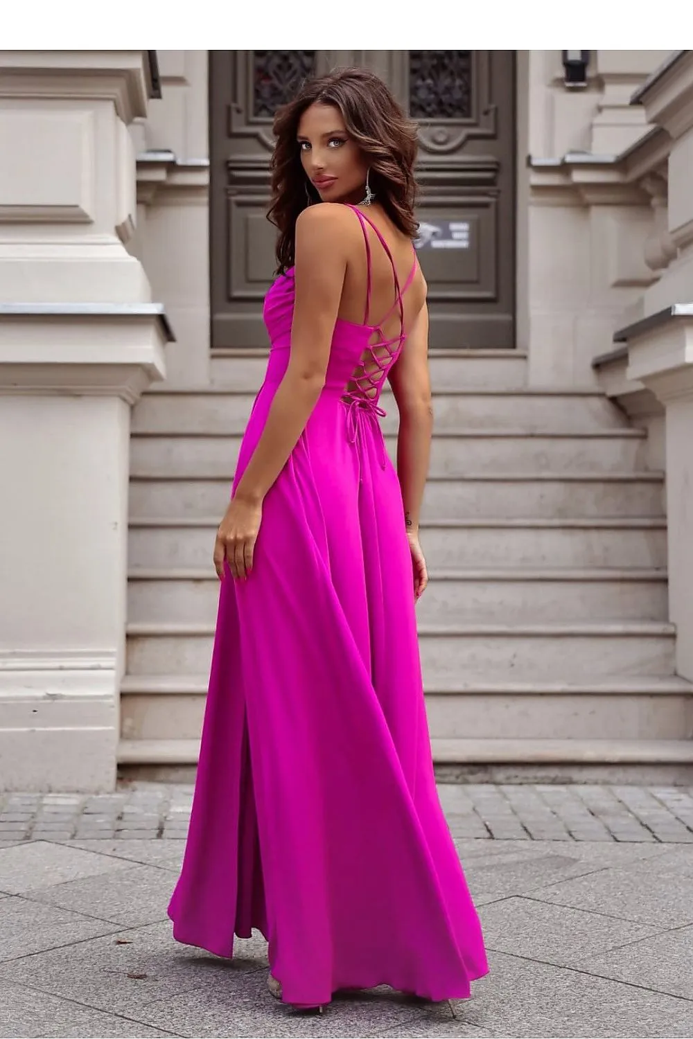 Elegant water neck long formal dress with a slit