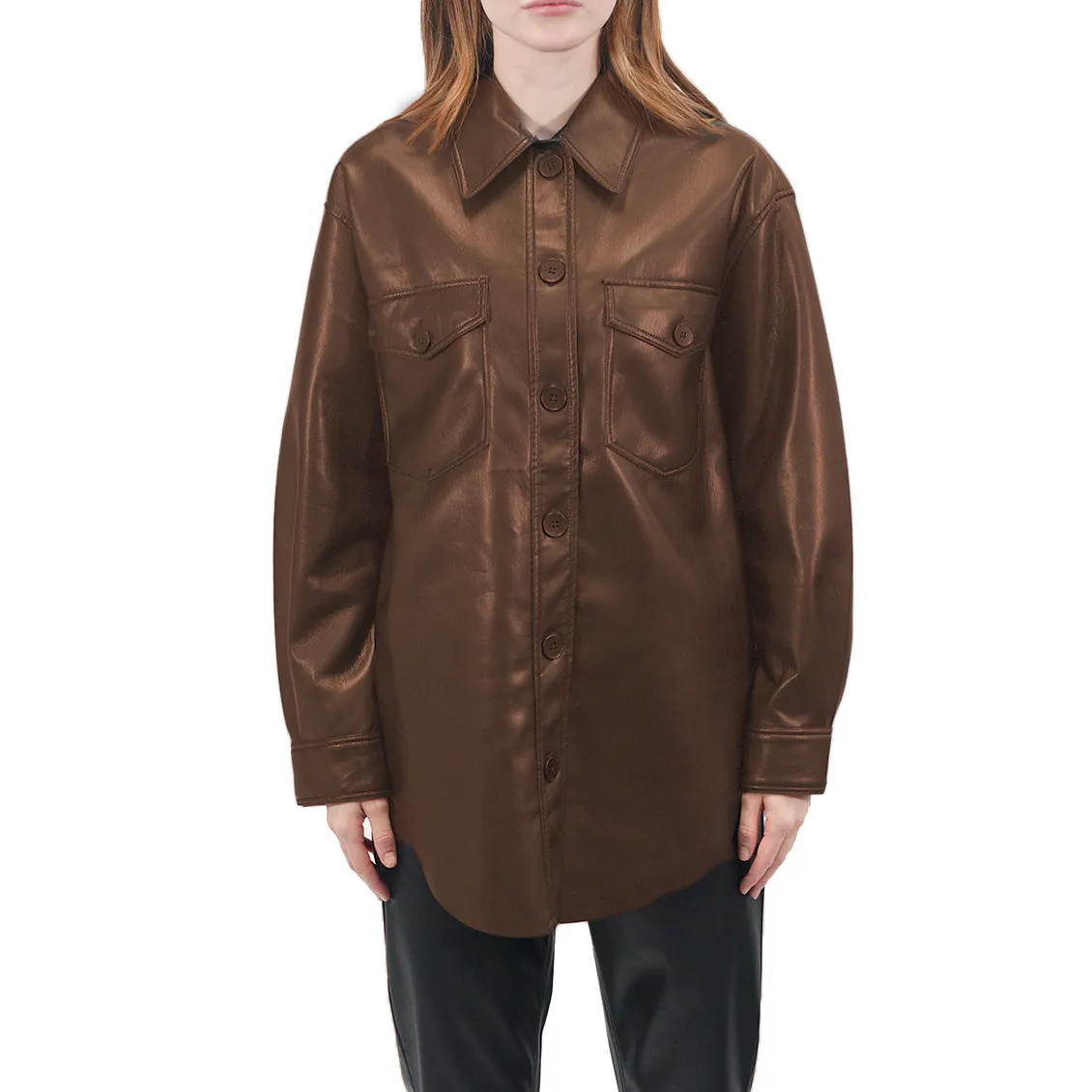 Faux Leather Shirt Dress