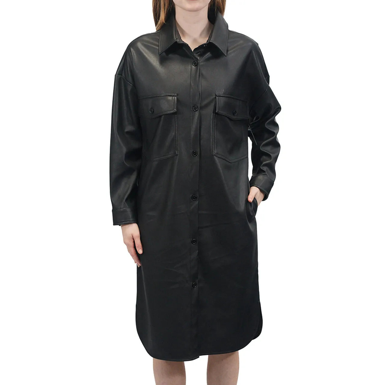 Faux Leather Shirt Dress
