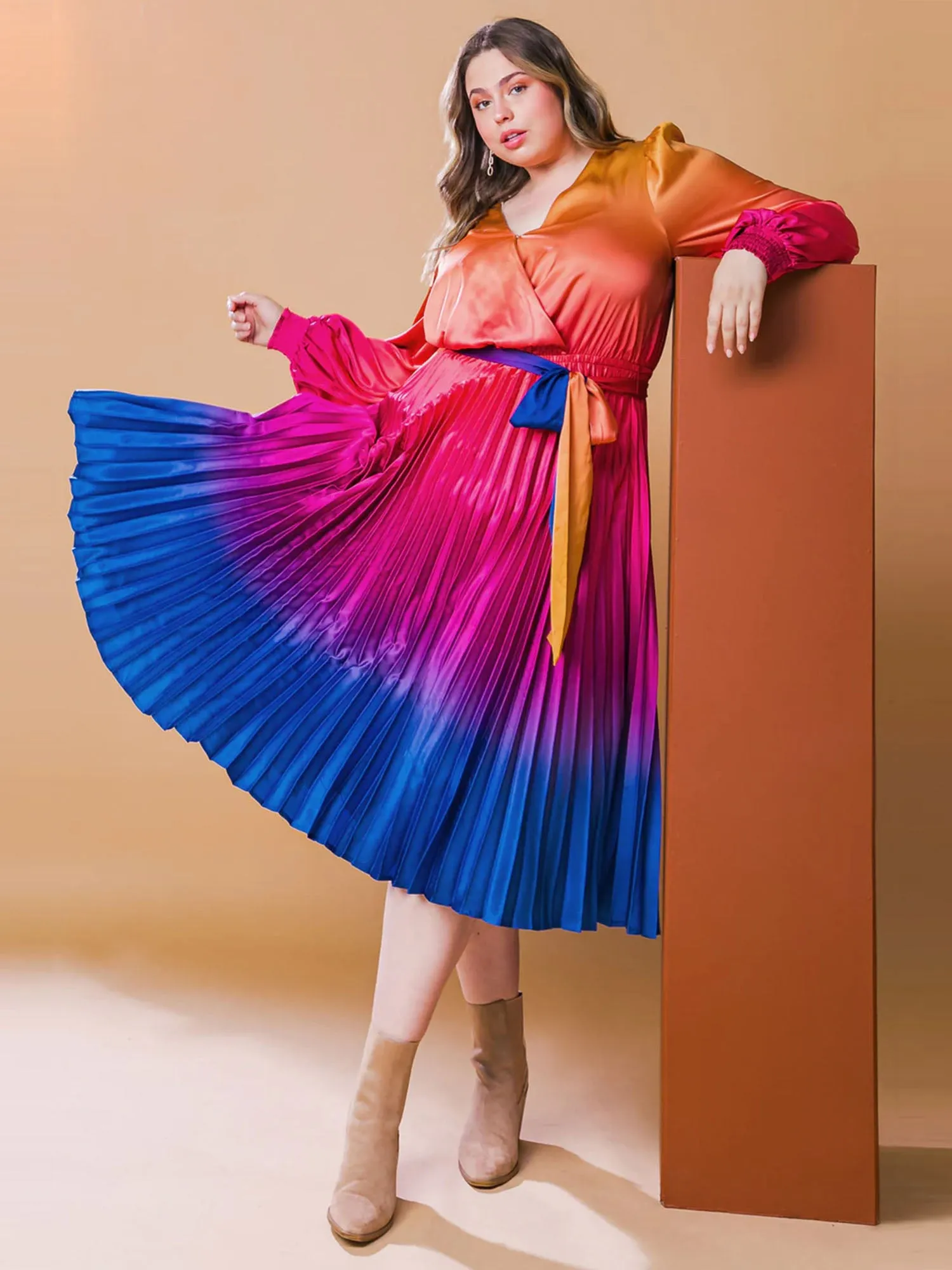 Flying Tomato Plus Multi Ombre Pleated Midi Dress - Brands We Love