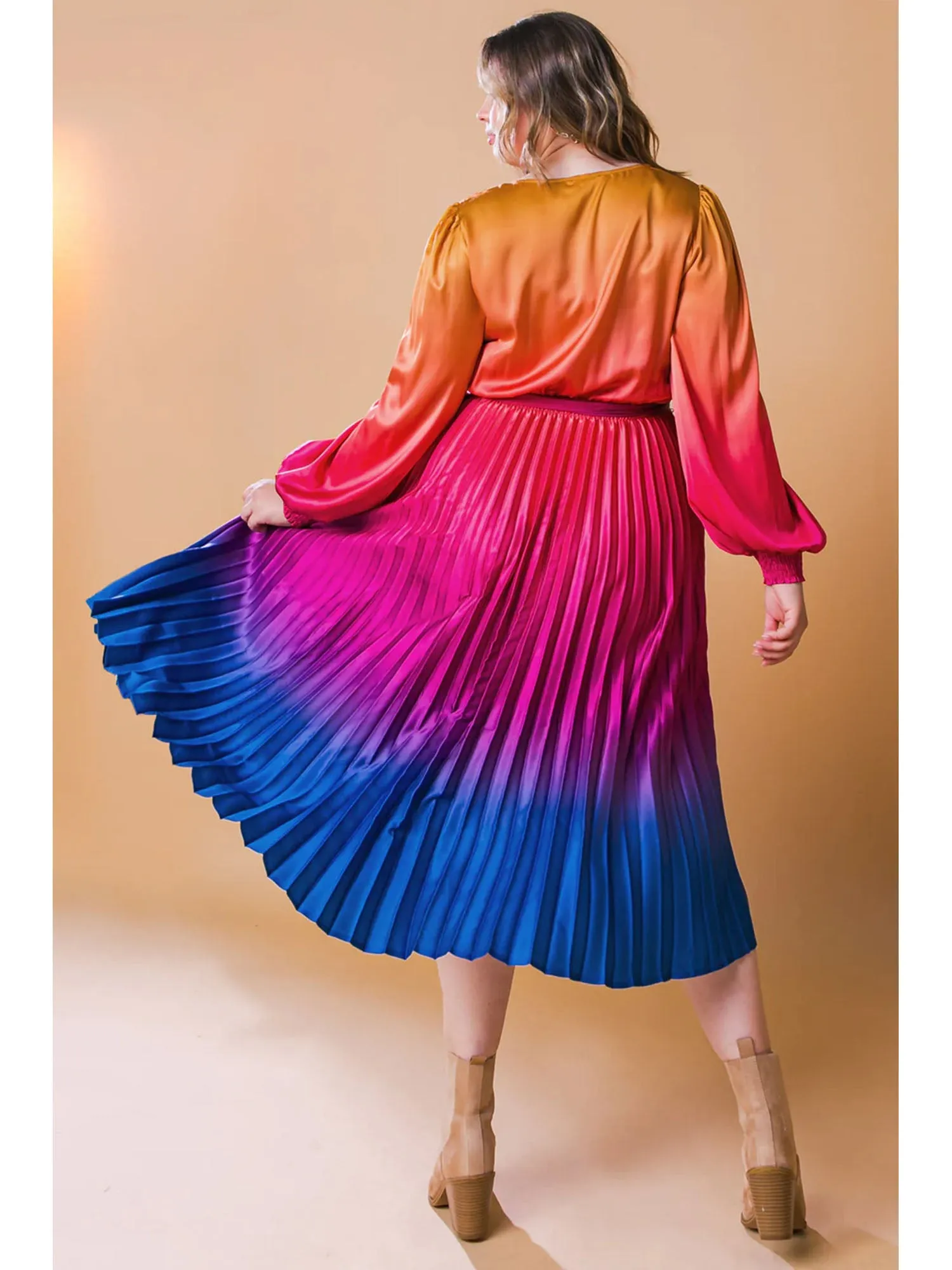 Flying Tomato Plus Multi Ombre Pleated Midi Dress - Brands We Love