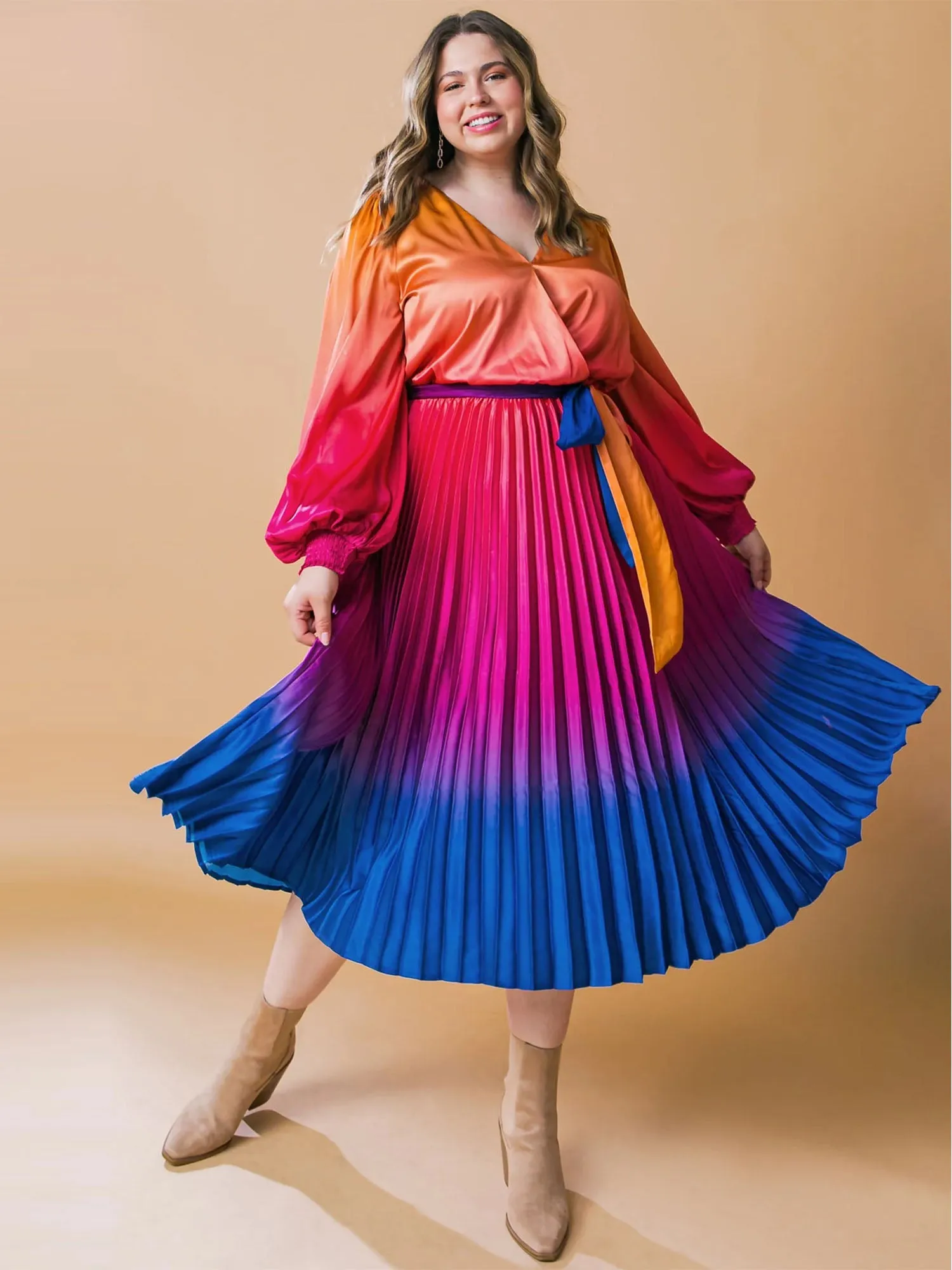 Flying Tomato Plus Multi Ombre Pleated Midi Dress - Brands We Love