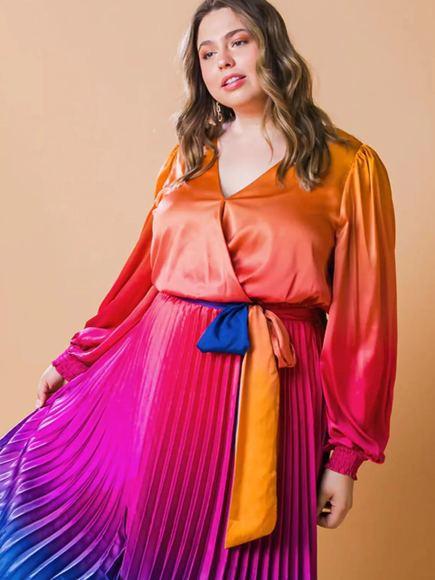 Flying Tomato Plus Multi Ombre Pleated Midi Dress - Brands We Love