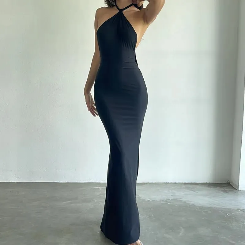 FLYTONN-Sexy spring and summer dresses, party dresses, graduation gifts,Dark Temptress Backless Maxi Dress