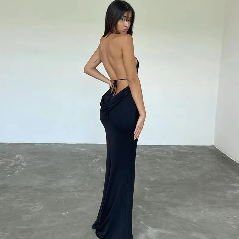 FLYTONN-Sexy spring and summer dresses, party dresses, graduation gifts,Dark Temptress Backless Maxi Dress