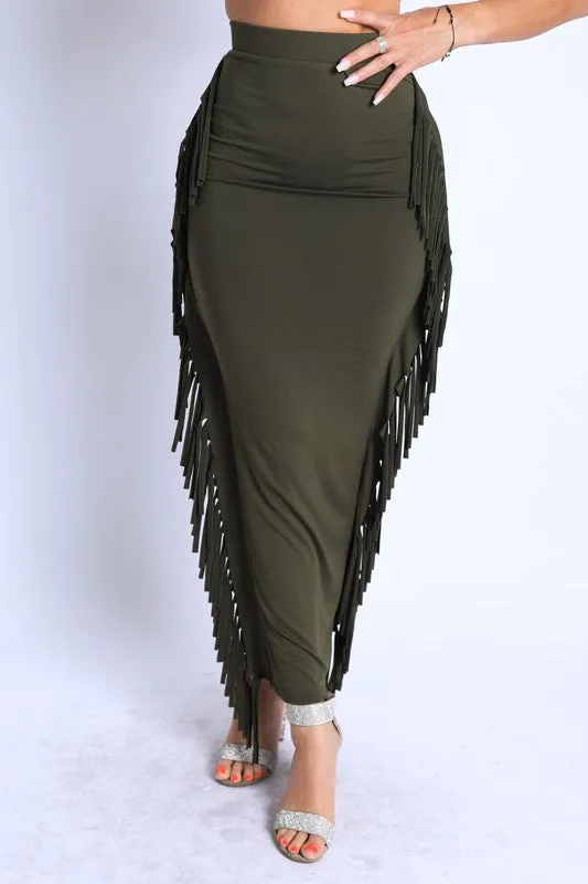 Fringed Out  Maxi Skirt