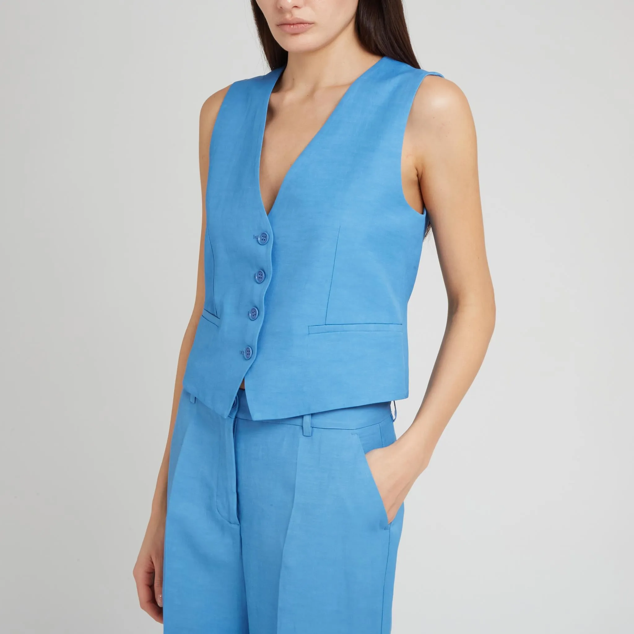 Gilet in lino azzurro
