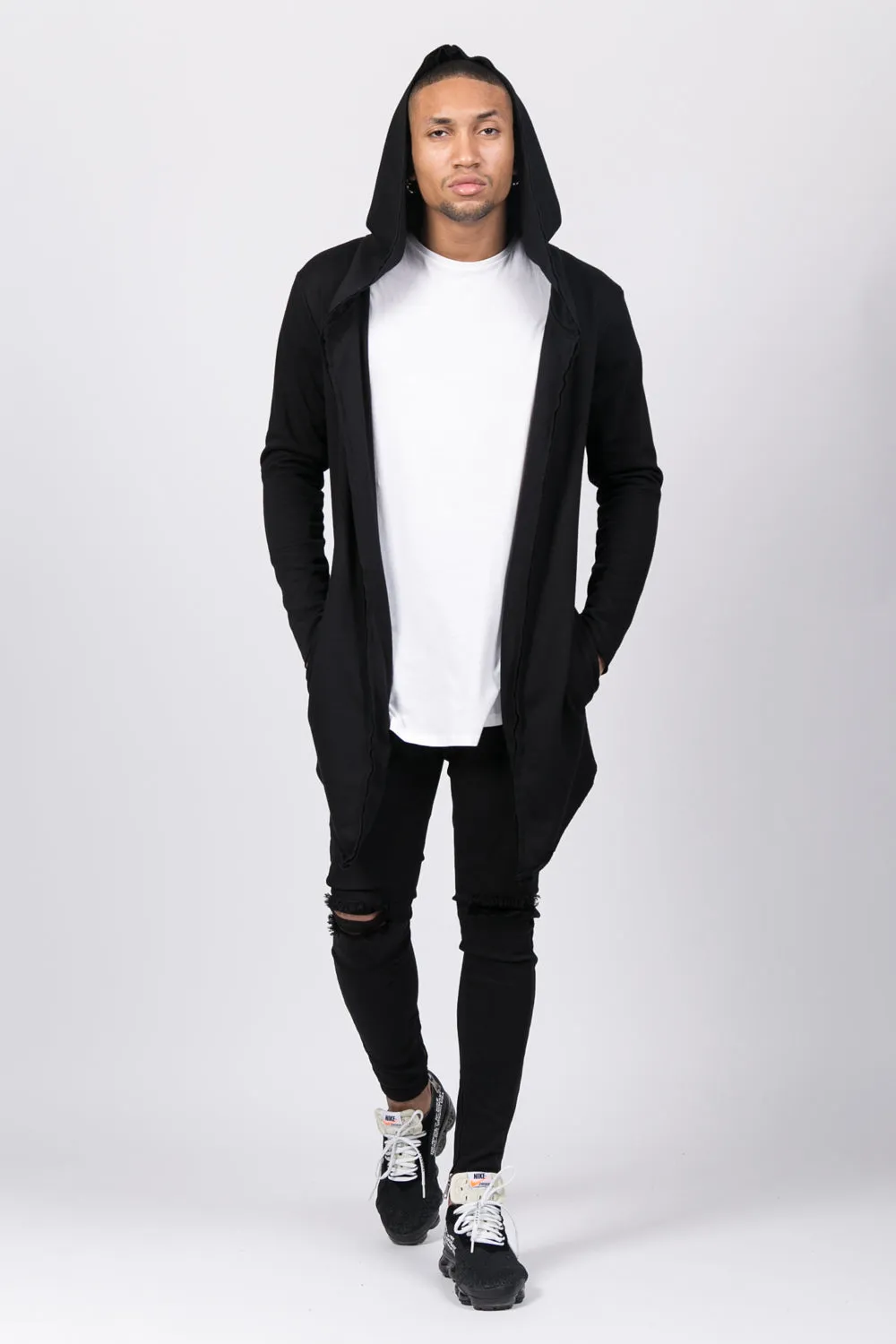 Gilet long capuche noir cv139254