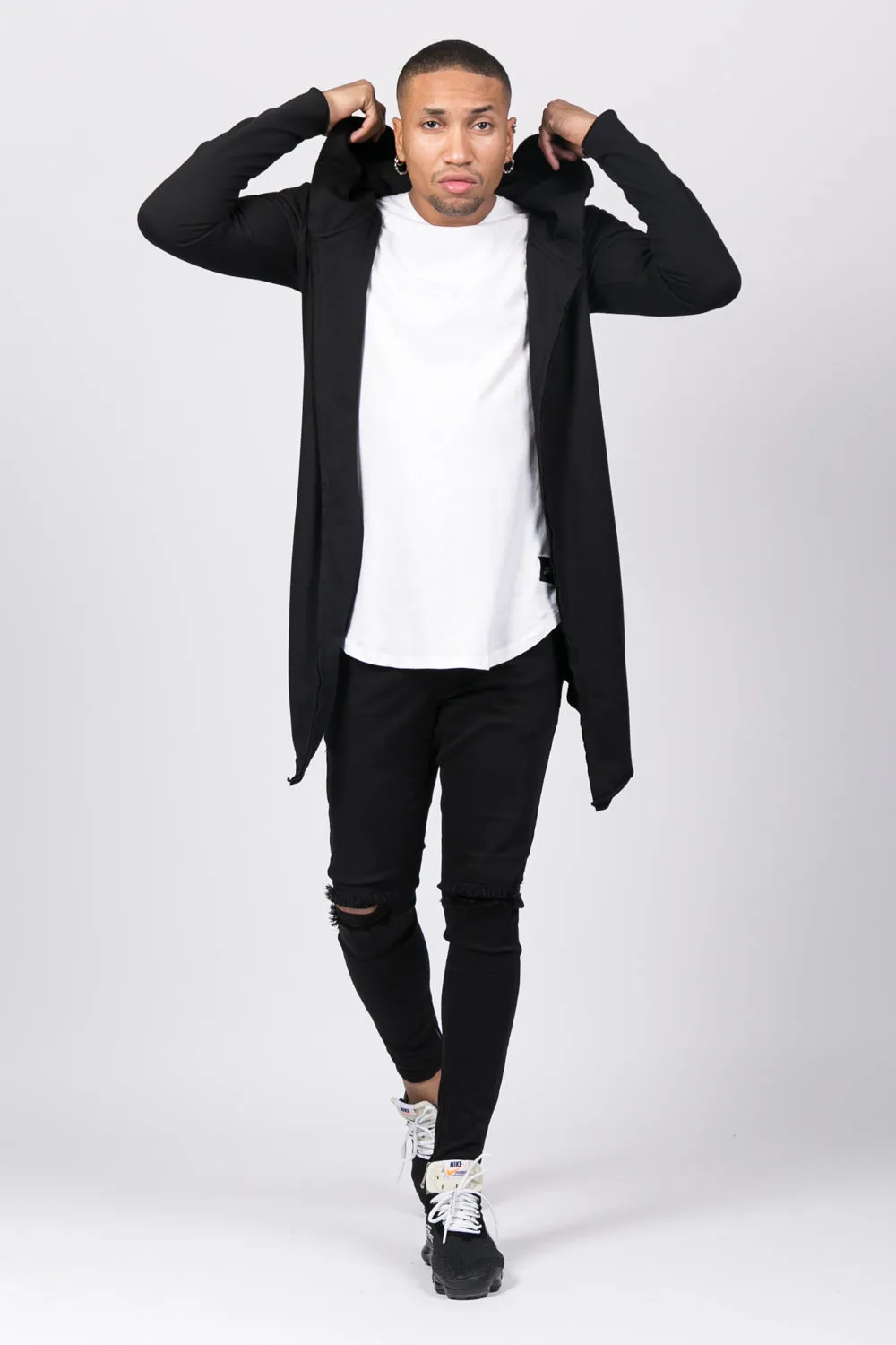 Gilet long capuche noir cv139254