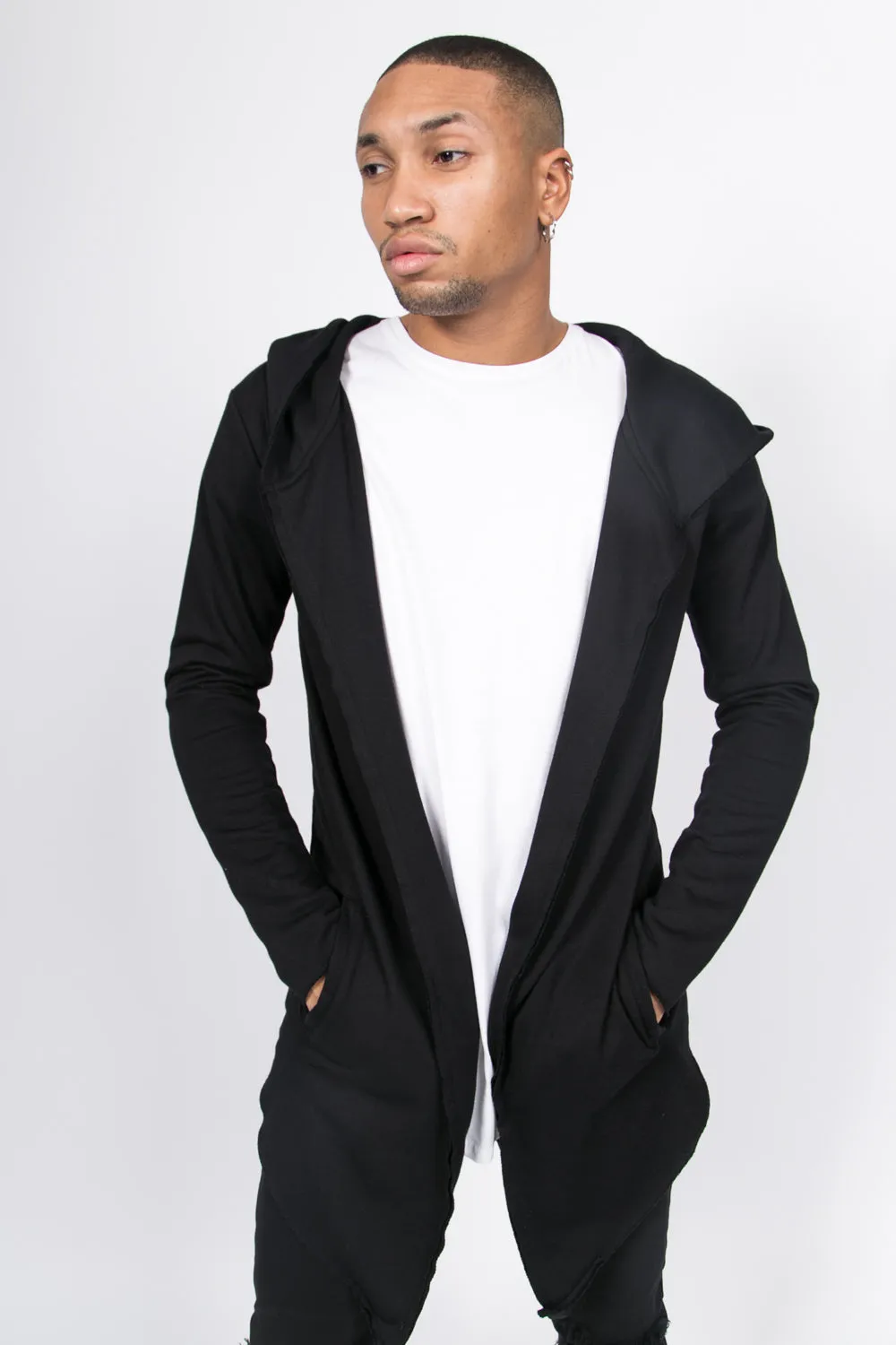 Gilet long capuche noir cv139254