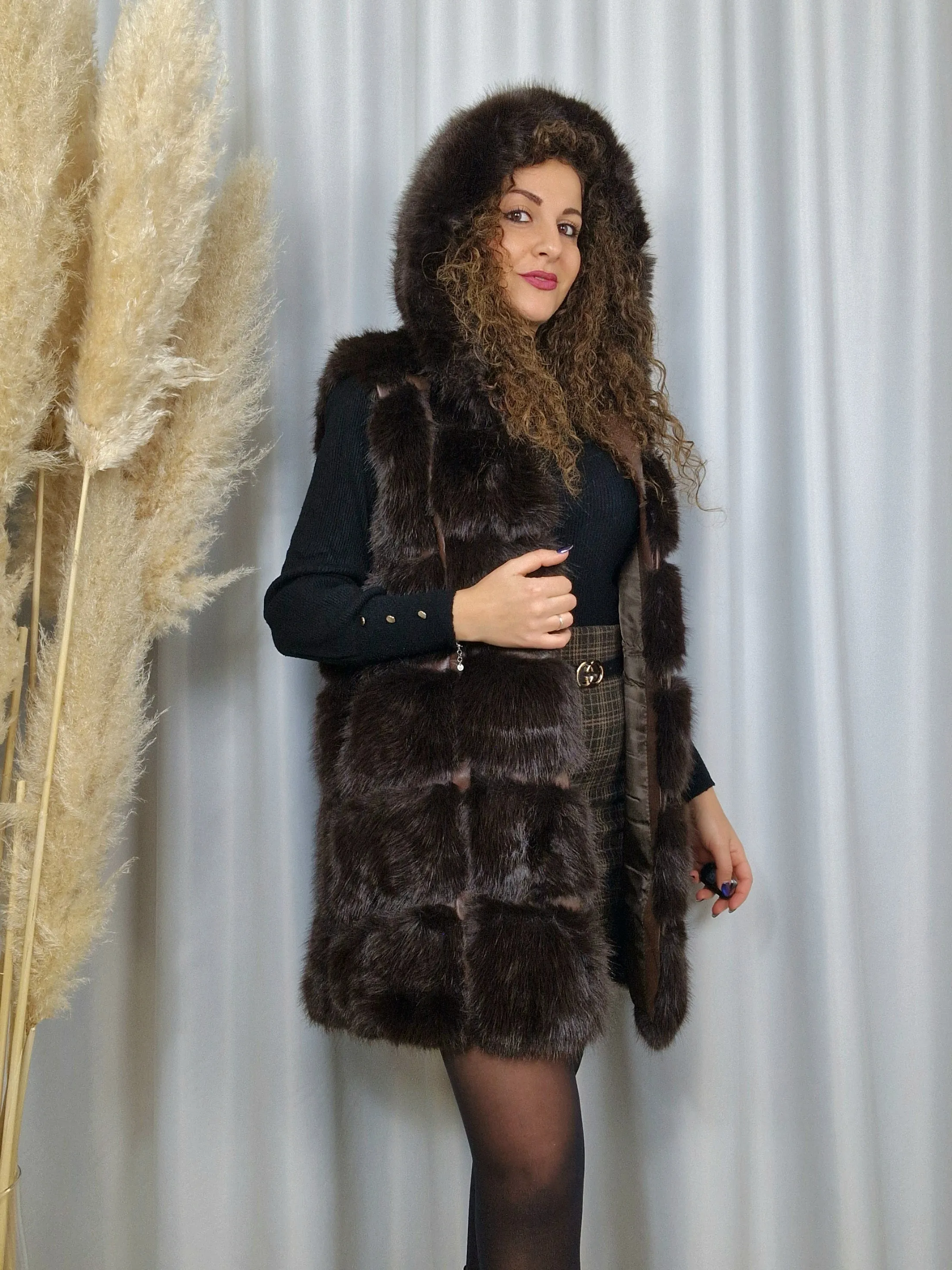 Gilet lungo in eco pelliccia Marrone