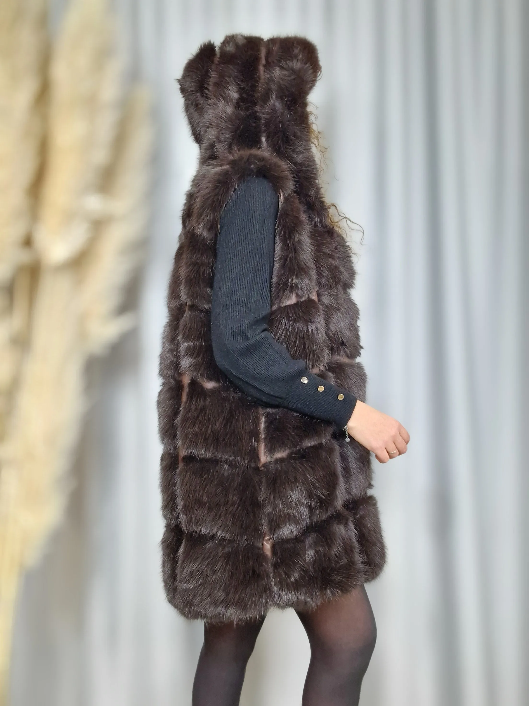 Gilet lungo in eco pelliccia Marrone