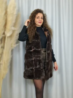Gilet lungo in eco pelliccia Marrone