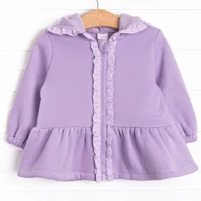Gingham Gal Zip-Up Ruffle Jacket, Purple