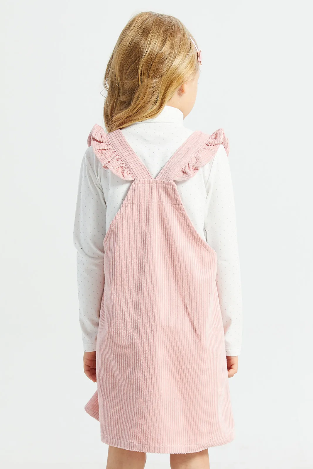 Girls Pink And White Dress With T-Shirt Set (2 Piece)
