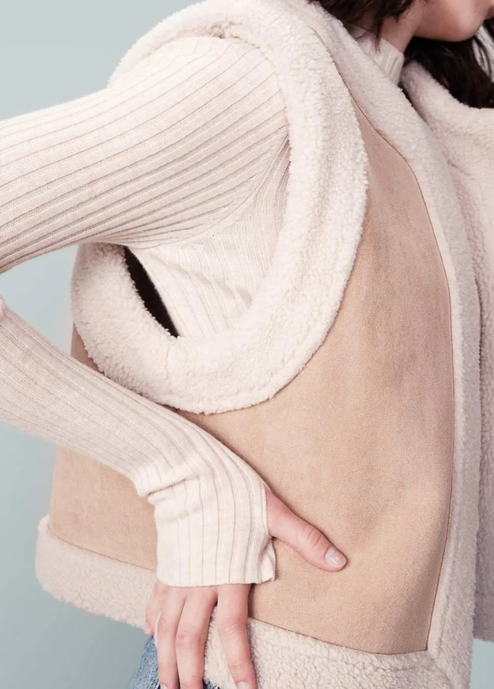 Grace & Mila Noe gilet suede imitatieschaap Beige