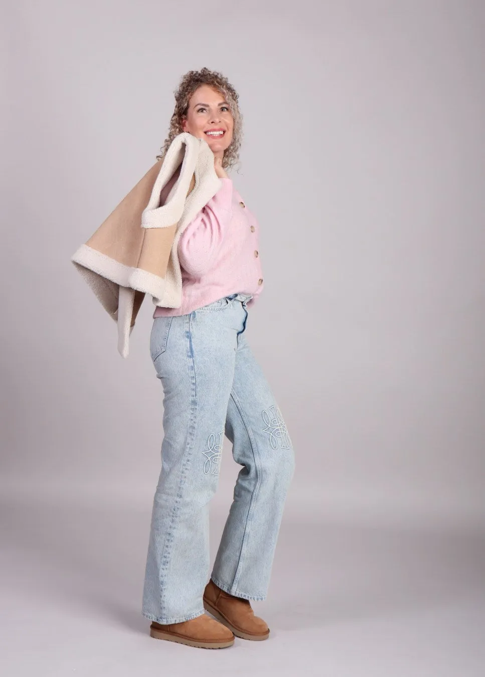 Grace & Mila Noe gilet suede imitatieschaap Beige
