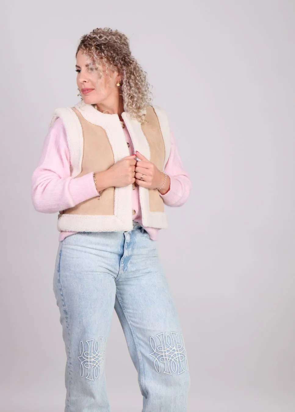Grace & Mila Noe gilet suede imitatieschaap Beige