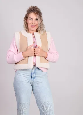 Grace & Mila Noe gilet suede imitatieschaap Beige