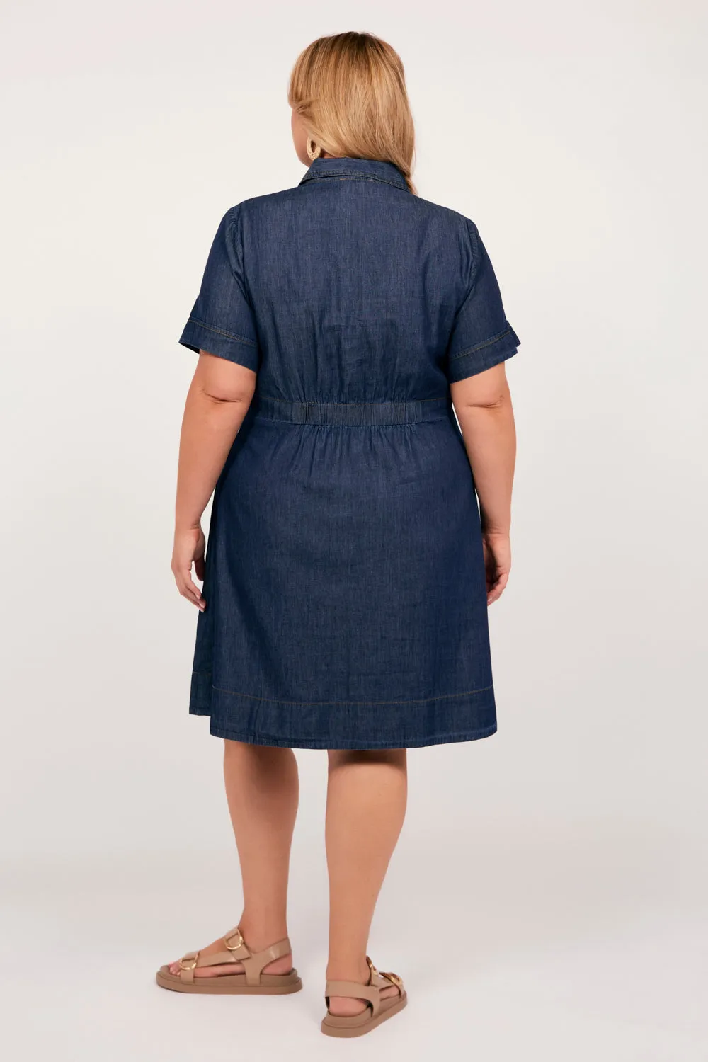 Gracie Chambray Short Dress in Dark Wash