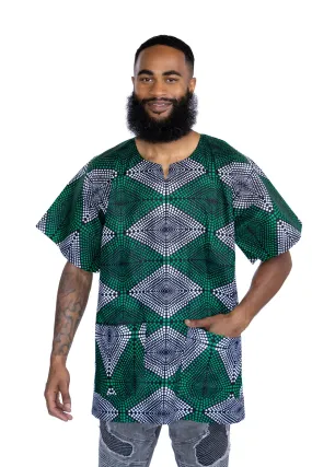 Green diamonds Dashiki Shirt / Dashiki Dress - African print top - Unisex