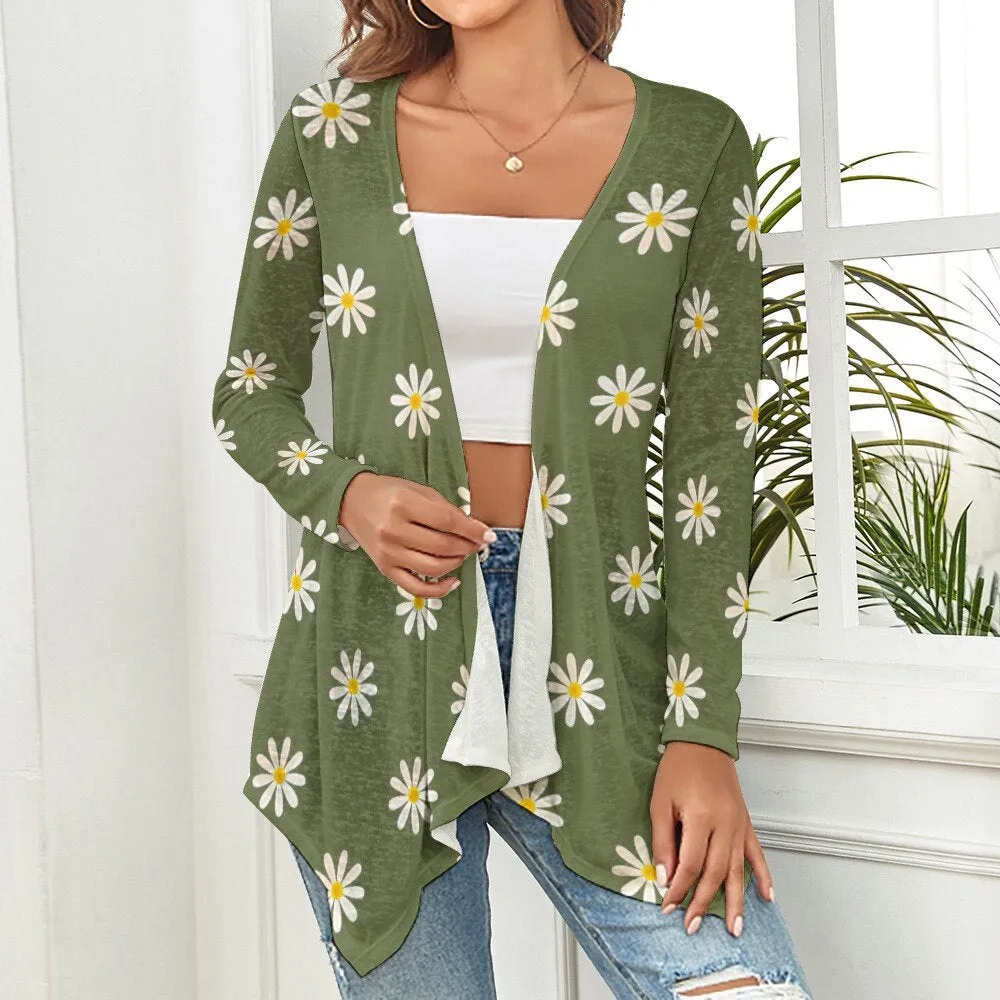 Green Floral Cardigan, Olive Green Cardigan Sweater, Retro Cardigan Women, Mod 60s inspired Cardigan, 60s style cardigan, Daisy Cardigan