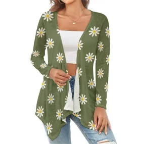 Green Floral Cardigan, Olive Green Cardigan Sweater, Retro Cardigan Women, Mod 60s inspired Cardigan, 60s style cardigan, Daisy Cardigan