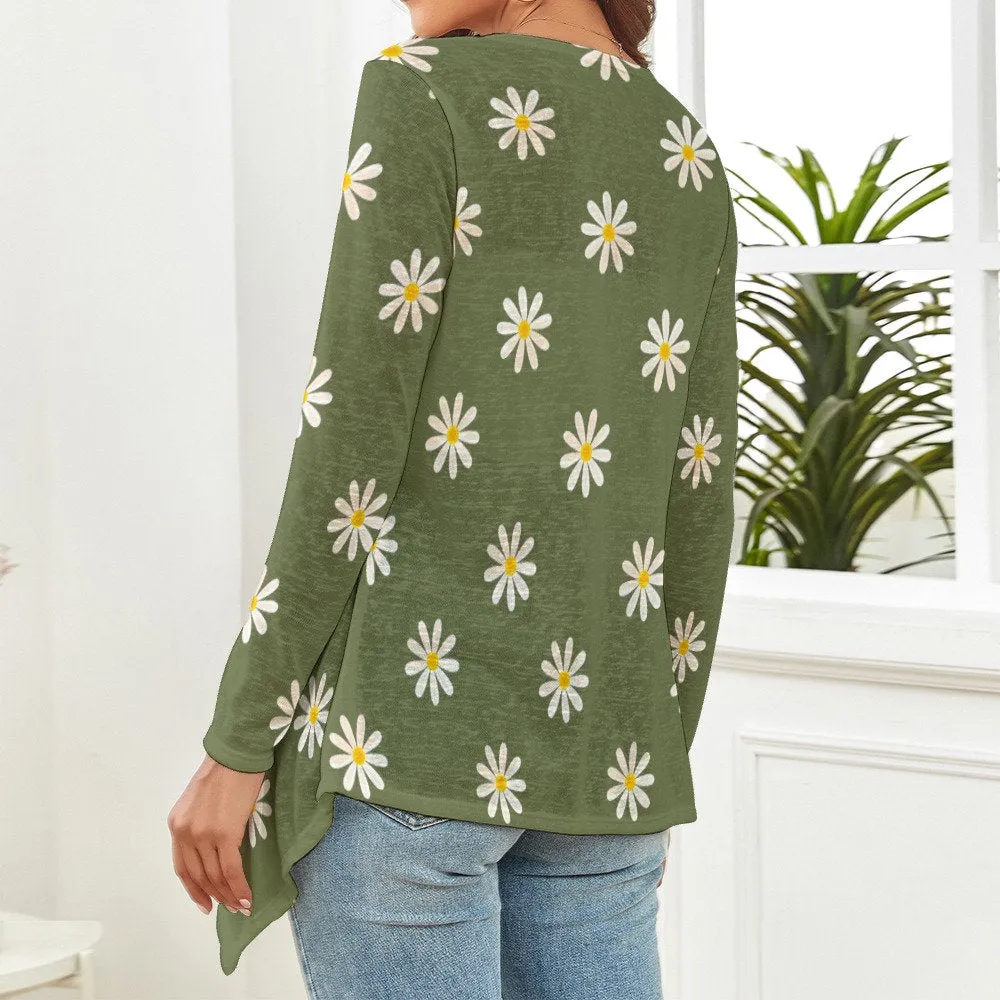 Green Floral Cardigan, Olive Green Cardigan Sweater, Retro Cardigan Women, Mod 60s inspired Cardigan, 60s style cardigan, Daisy Cardigan