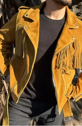 Halima Genuine Fringe Suede Leather Jacket Men Biker Motorcycle