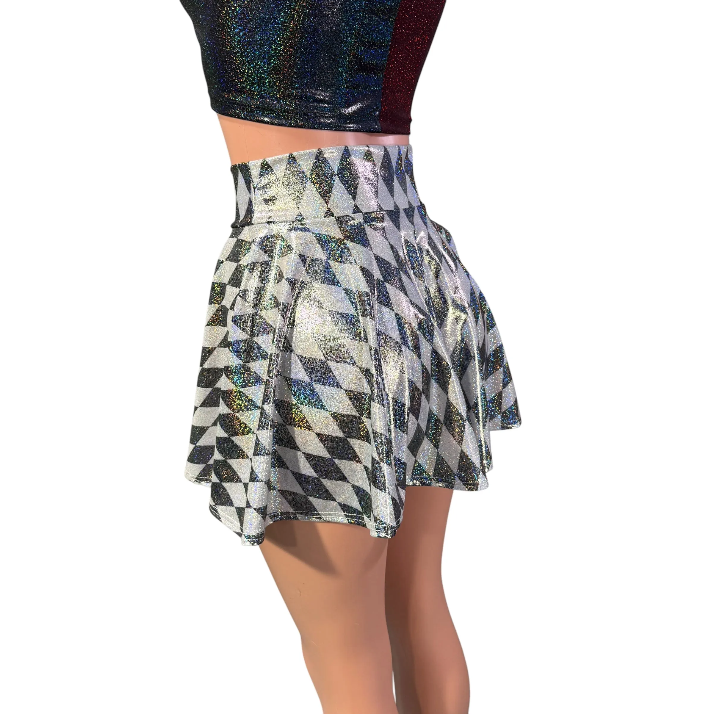 Harlequin Holographic Diamond Skater Skirt