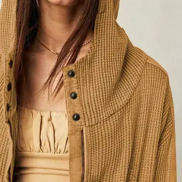 Hooded long-sleeved cardigan