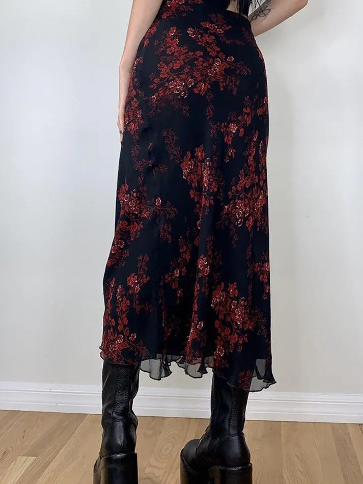 Joskaa Mesh Paneled Floral Midi Skirt