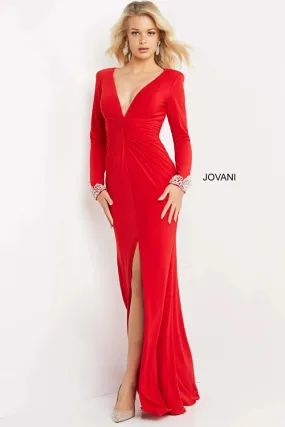 Jovani 07320 Long Sleeve Plunging Neck Sheath Dress - Special Occasion/Curves